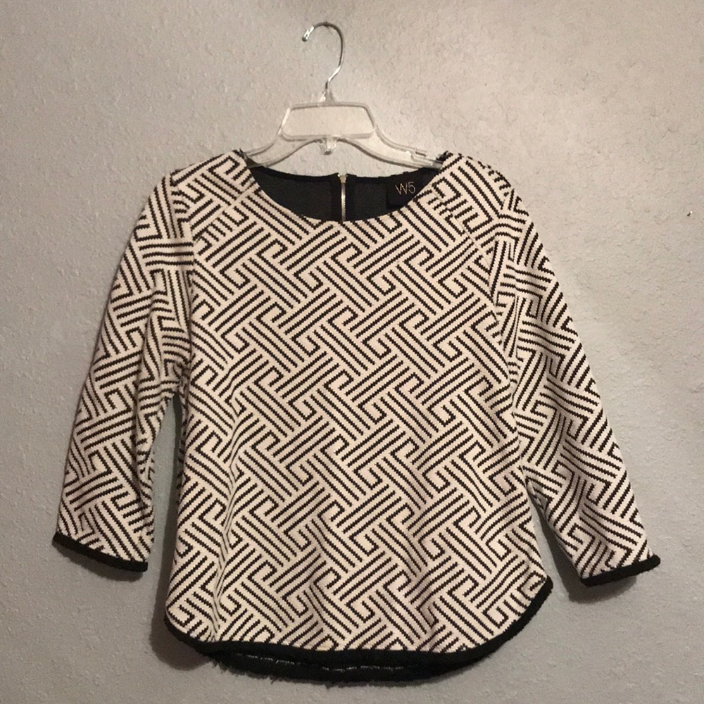 Black + White Textured Blouse